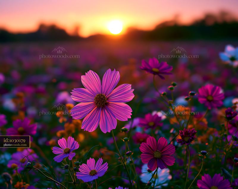 Flowers Bloom in a Field During Sunset With Vibrant Colors