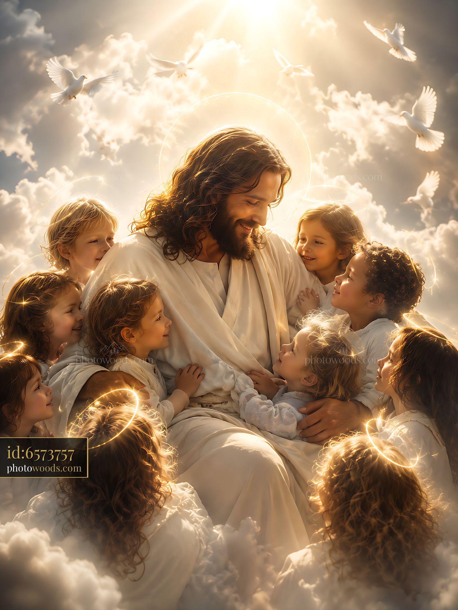 Jesus Surrounded by Children in a Bright Heavenly Scene