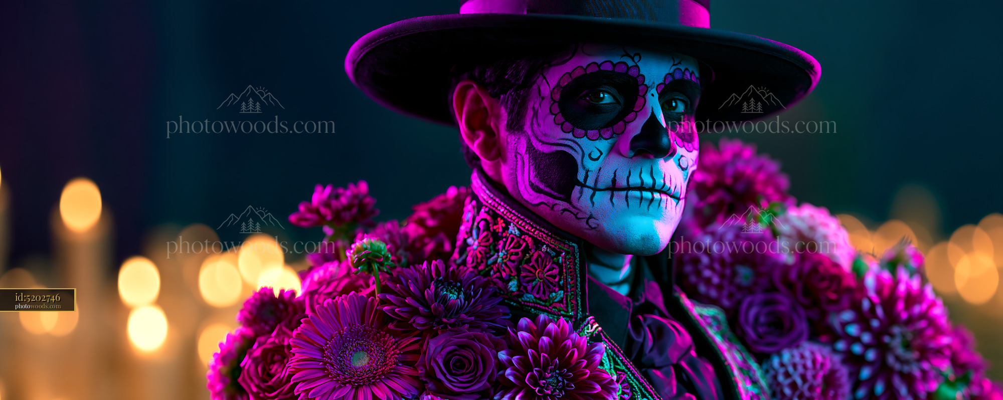 Man With Skeletal Face Paint and Black Hat at Celebration