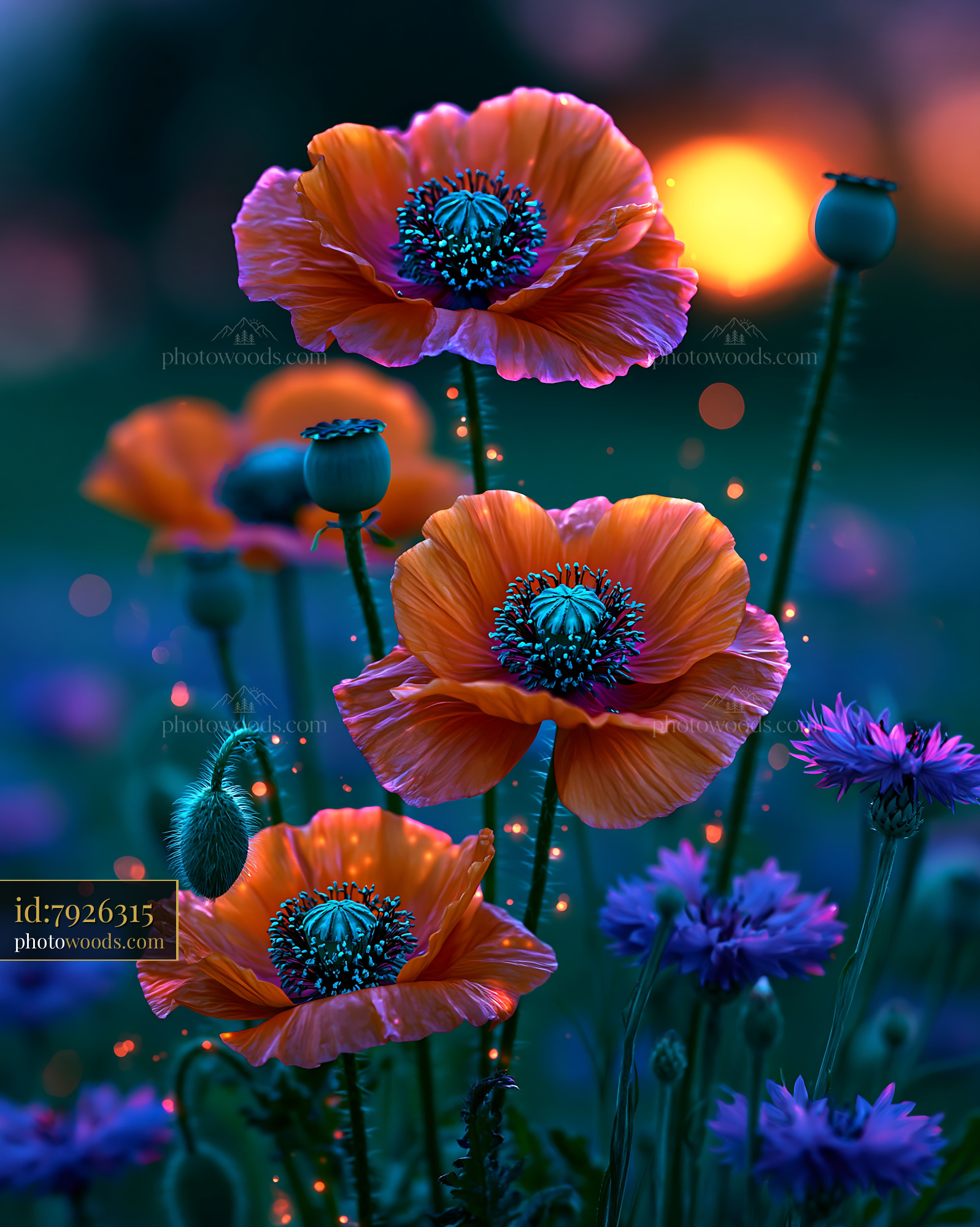 Poppies Bloom in Orange Under Warm Sunset Light