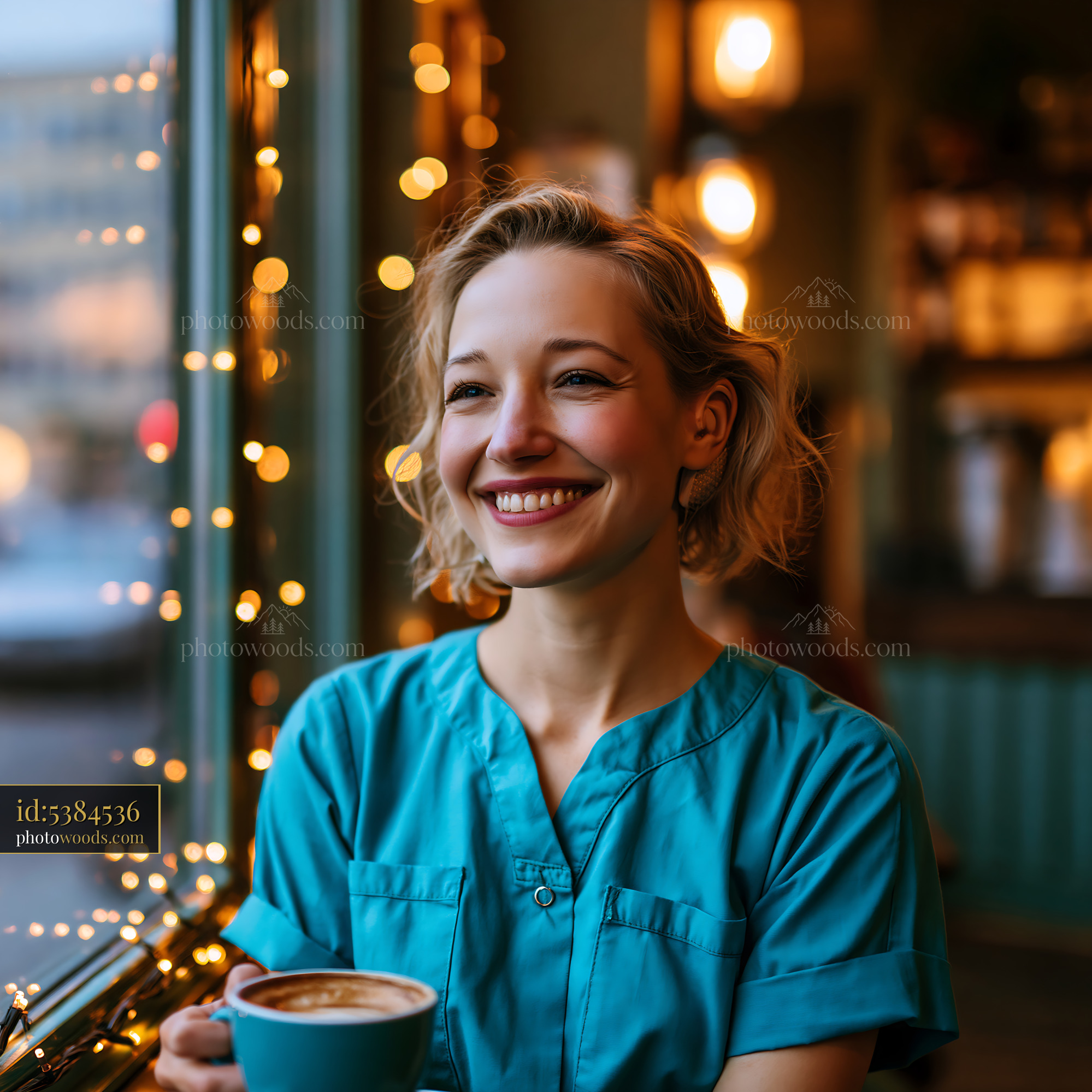 Nurse With Cochlear Implant Enjoying Coffee in Cafe