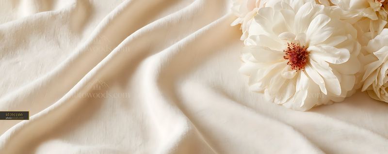 White Flowers on Pale Linen Fabric