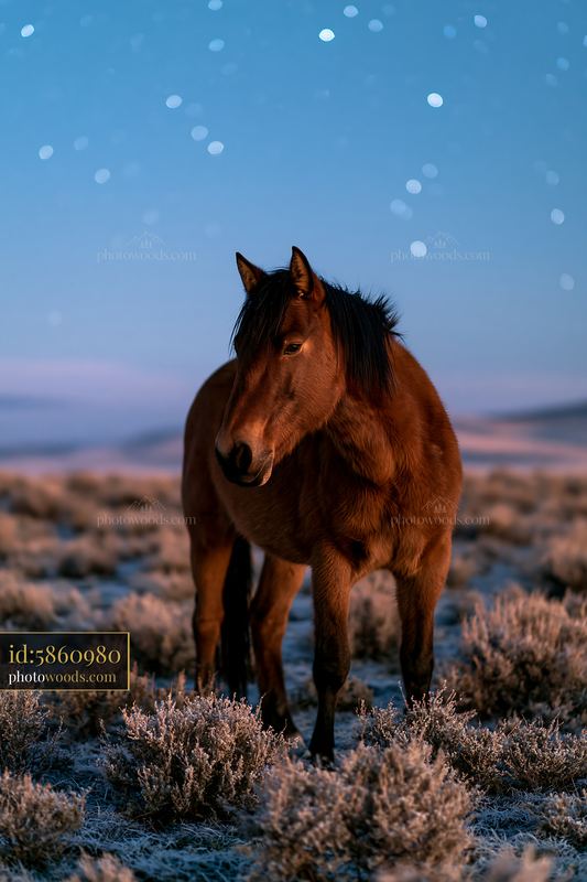 Wild horses roaming at night in a remote nature reserve