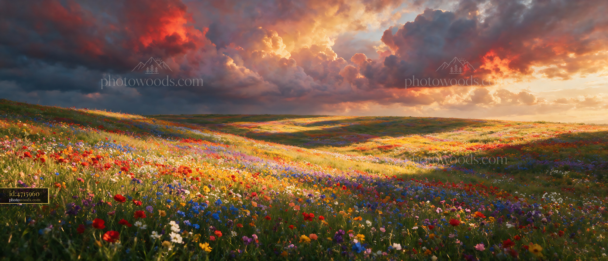 Wildflowers in Bloom Under a Colorful Sky During Sunset