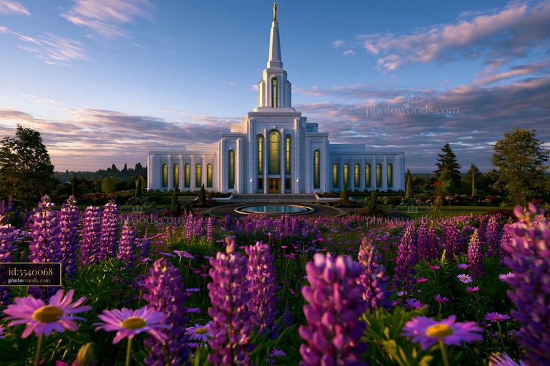 Willa Temple With Flowers at Sunset in a Landscaped Garden