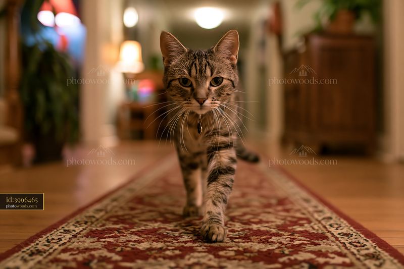 Bambino cat walking on a rug indoors