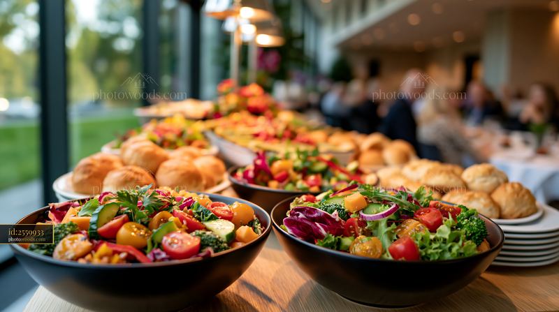Buffet serving fresh food at a business conference event