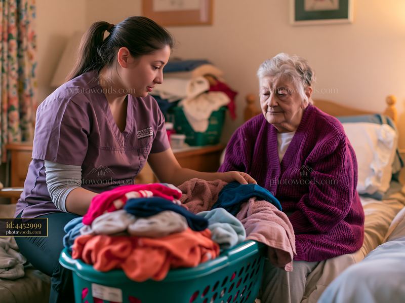 Caregiver explaining a daily routine to dementia patient in a home