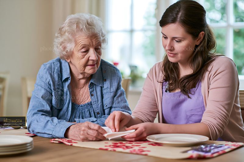 Caregiver shares time with senior dementia patient at home