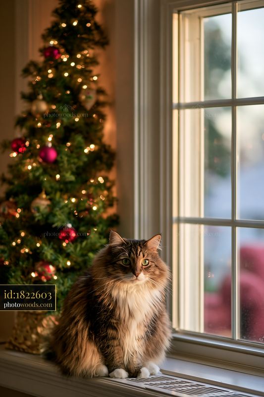 Cozy Christmas living room with morning sunlight