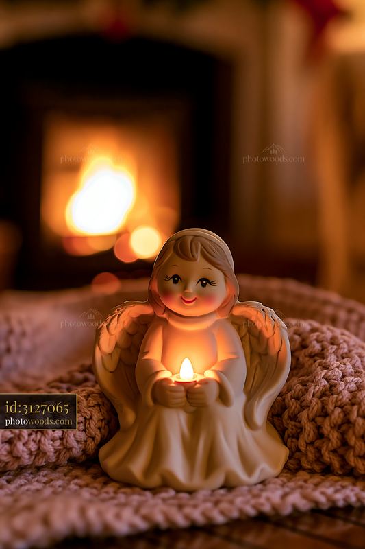 Cozy Christmas living room with ceramic decorations and warm glow