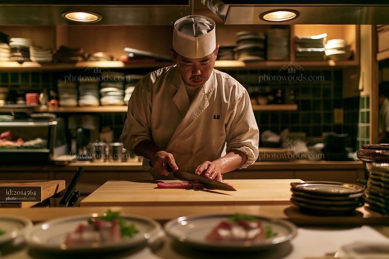 Sushi dinner under warm lighting at a restaurant setting