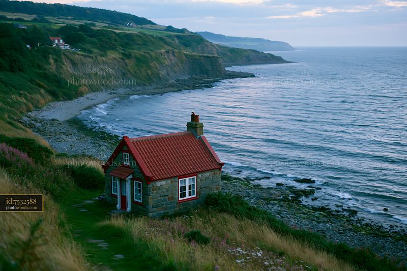 Coastline with sheltered bay and a cottage by the sea