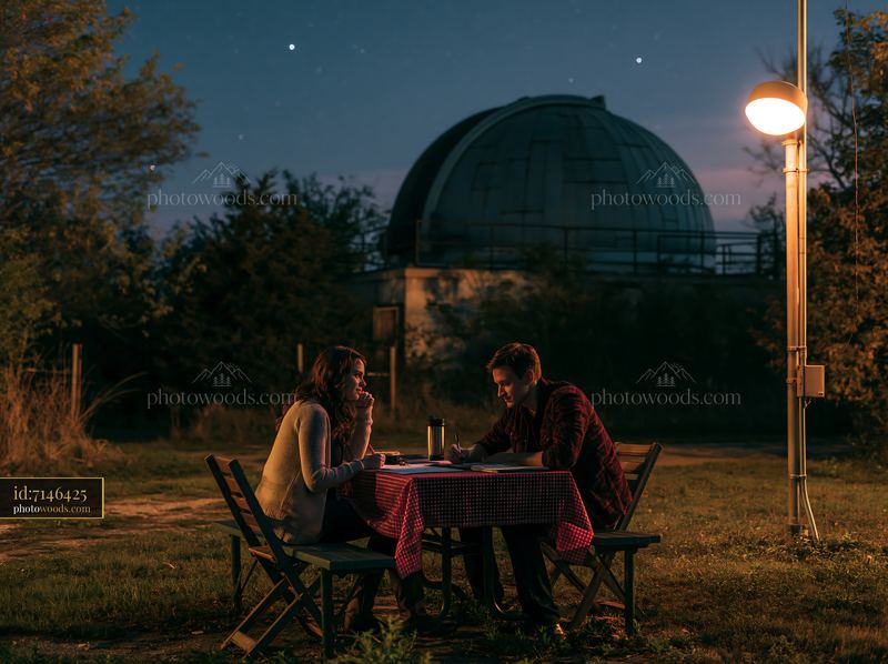 Couple enjoys a night at a remote observatory under stars