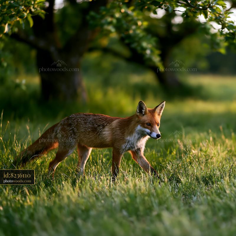 Fox crosses a meadow during the day