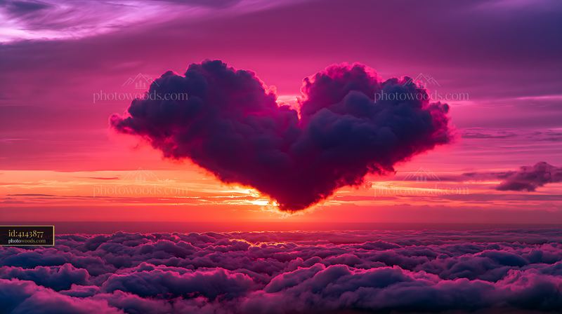 Heart-shaped cloud at sunset over layers of clouds
