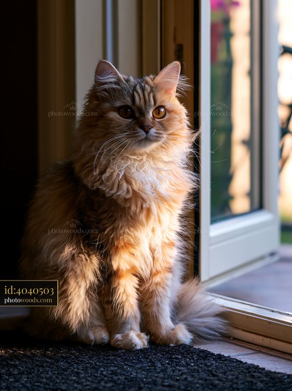 LaPerm cat close up with natural light by a doorway