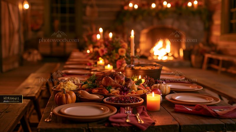 Festive dining room with table set for dinner party