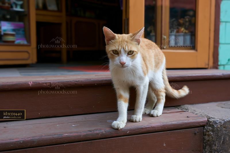 Mandalay cat portrait in a local market setting