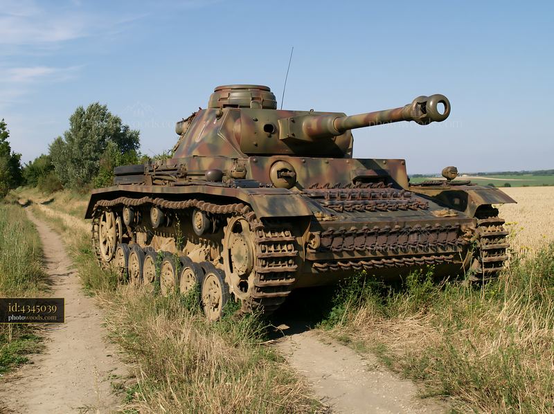 Panzer tank surrounded by grass in an open field