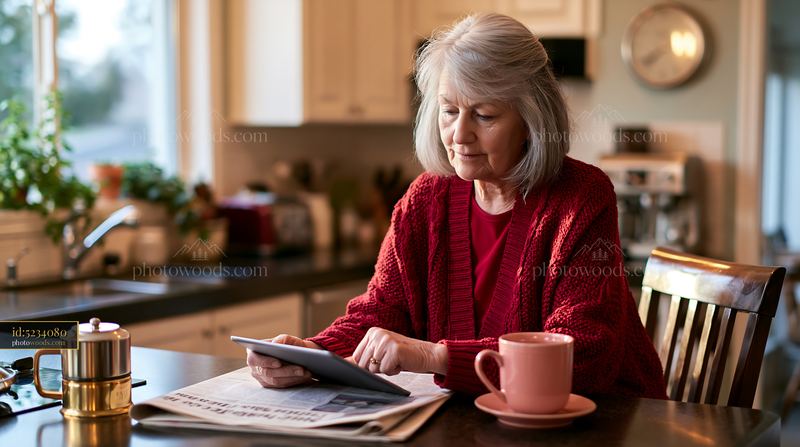 Parkinson's patient using a tablet at home