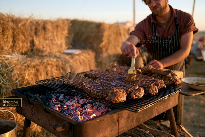 Goat barbecue preparation at a countryside festival