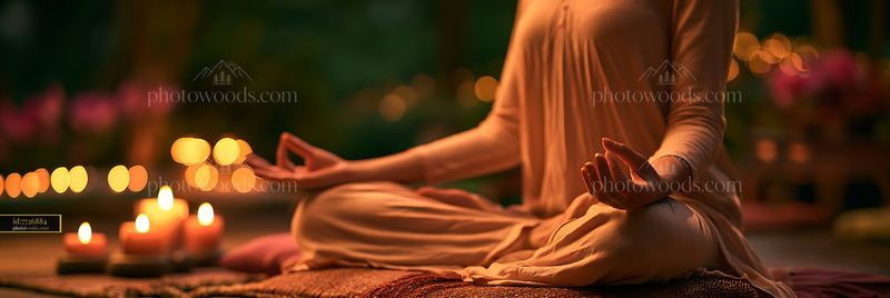 Meditation practice with candles in a dimly lit setting