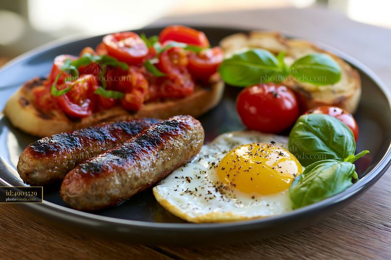 Sustainable buffet catering featuring breakfast with sausages and eggs