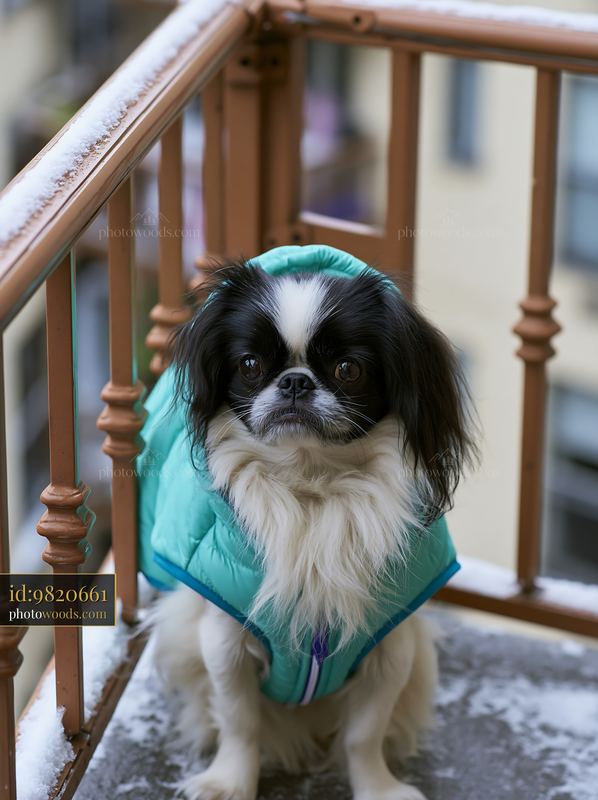 Rare dog breed visiting farmers market in winter attire