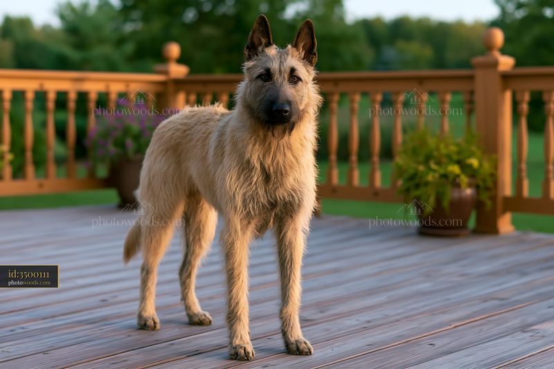 Rare dog breed during obedience training on a wooden deck