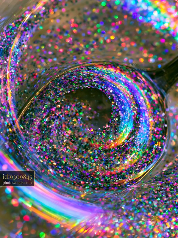 Multicolor glitter swirl macro photograph for artistic backgrounds