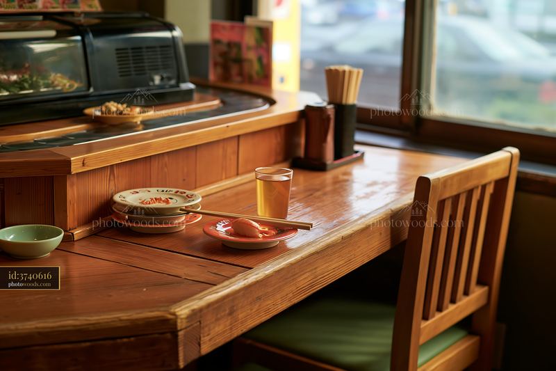 Sushi conveyor belt experience in a cozy dining setting