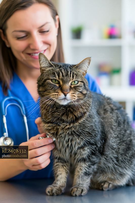 Veterinary examination of a rare cat breed by a smiling vet