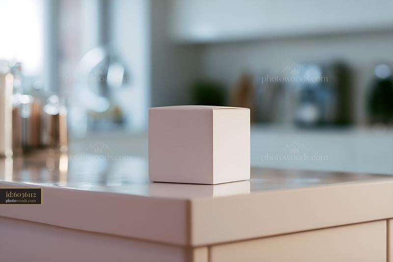 Minimalist white box on a kitchen countertop