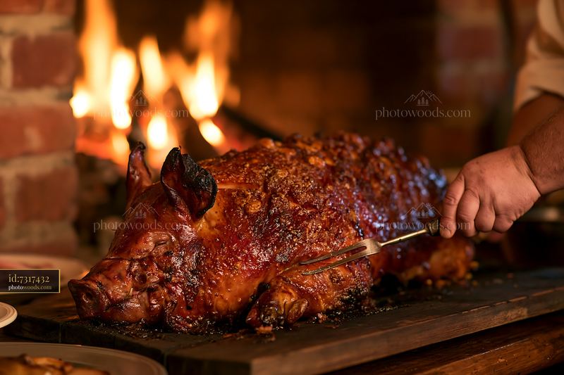 Roasting a pig at a rustic farm gathering