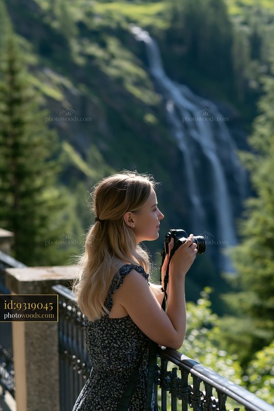 Enjoying the view from a Swiss mountain hotel balcony