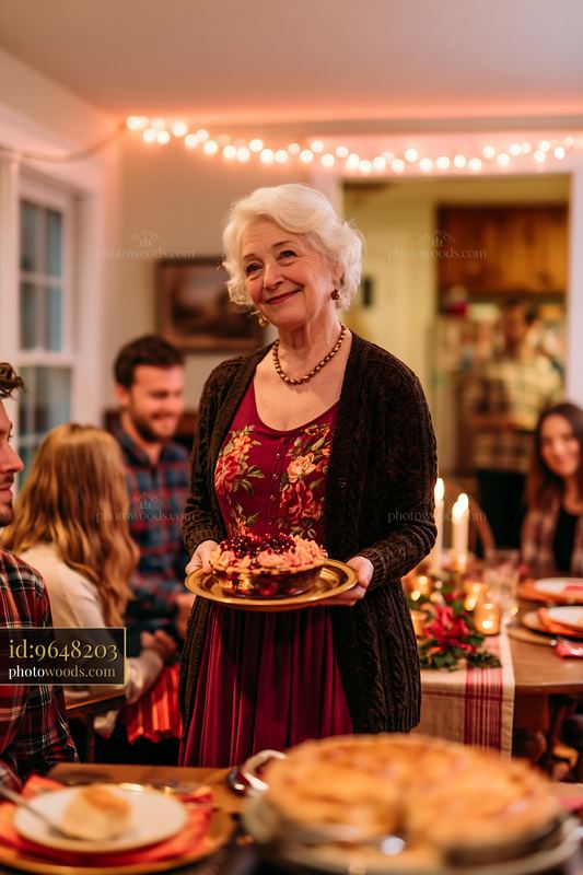 Family gathering with buffet dinner and dessert presentation