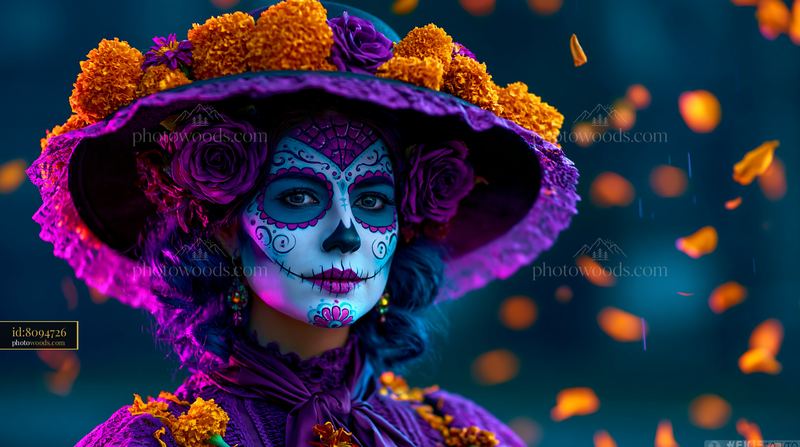 Woman in colorful attire for a celebration with flower petals