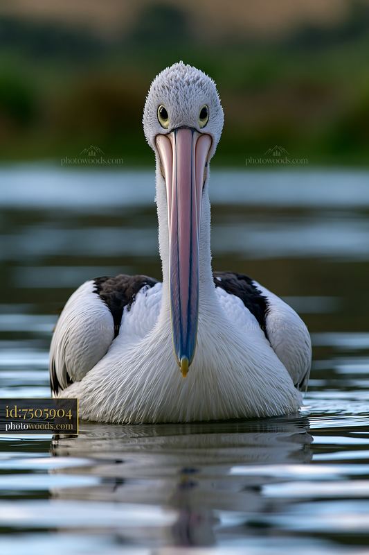 Australian pelican floating on a coastal lagoon