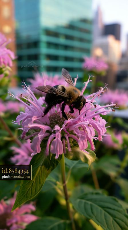 Monarda flowers with pollinators in a vibrant garden setting