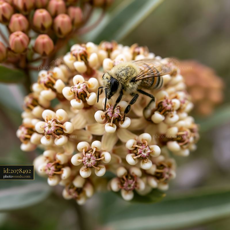 Milkweed flowers attract bees in a natural garden setting