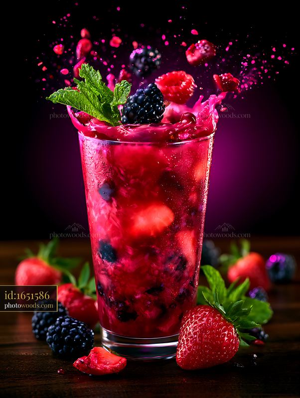 Berry Drink Splash With Fruit Exploding Upward