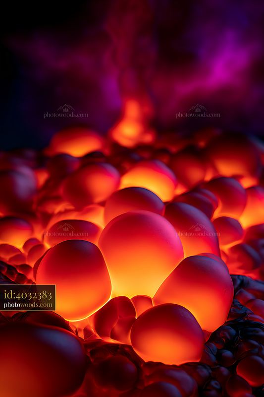 Glowing lava rocks create an intense fiery scene