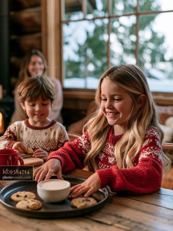 Family preparing dessert in cozy cabin for special occasion
