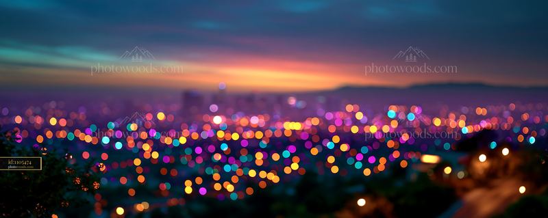 Cityscape Blur at Dusk With Colorful Lights in the Background