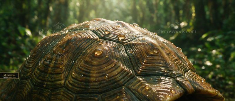 Close-up of a turtle shell covered with raindrops