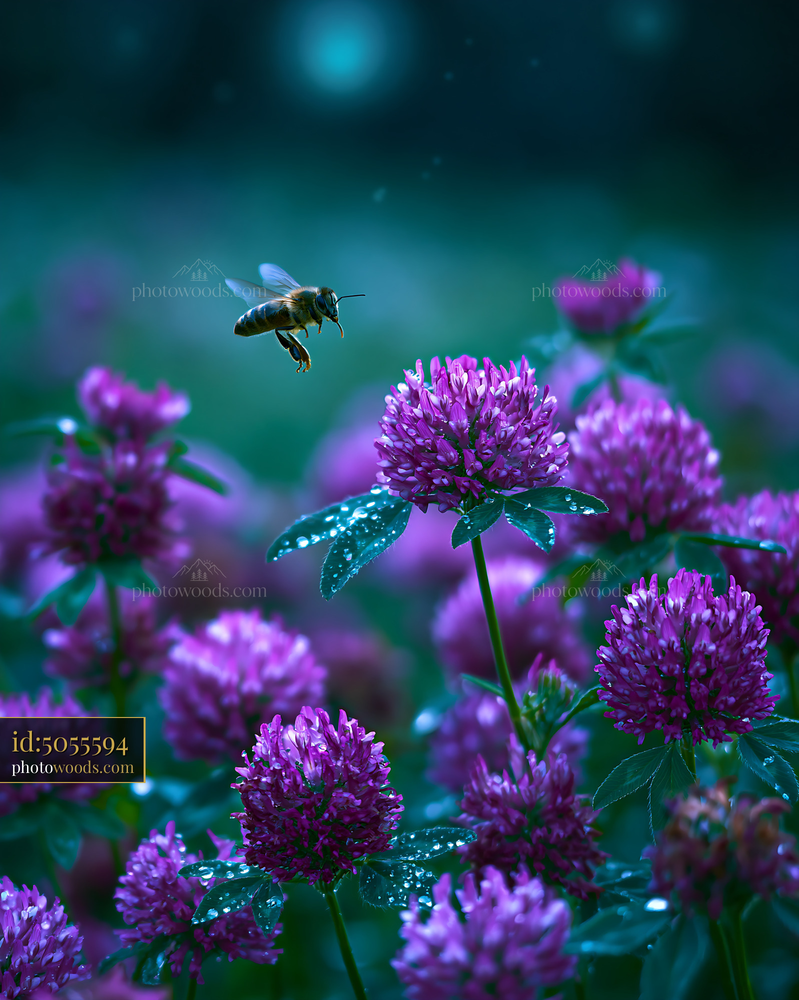 Clover Flowers and a Bee in a Meadow During Spring Season