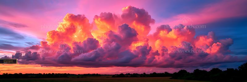Vibrant sunset clouds illuminate the evening sky