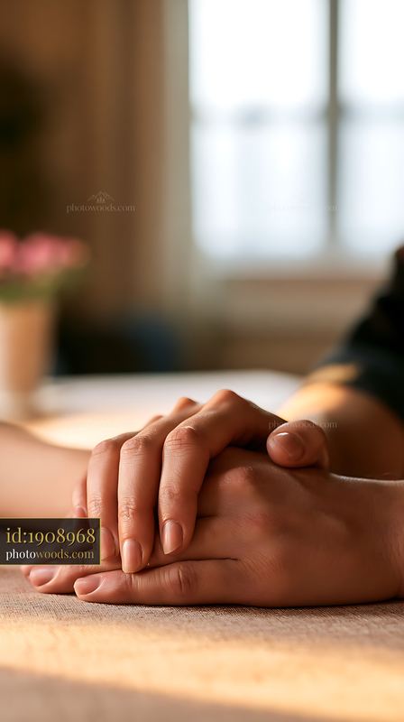 Couples Interlocked Fingers Resting on a Table in a Cozy Setting