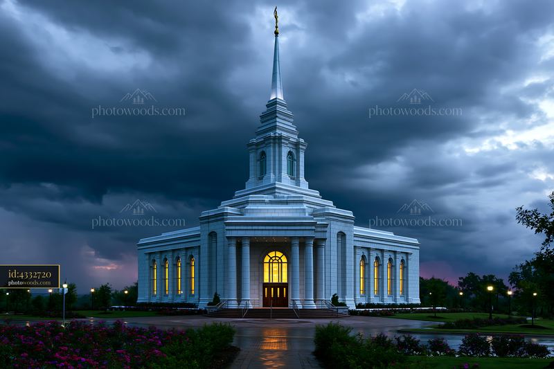 Fort Worth Texas Temple Against Dark Stormy Sky During Twilight